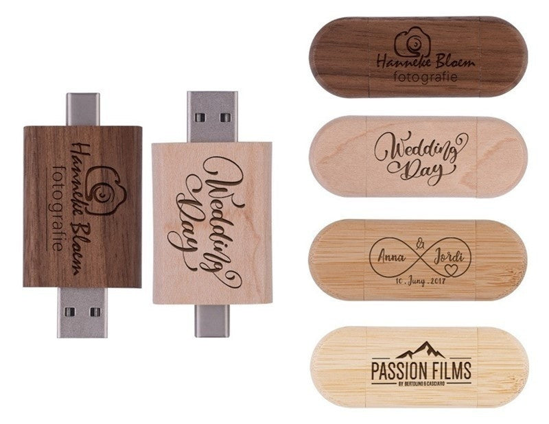 Maple Box Carved Wooden 2 In 1 Mobile Phone U-disk TYPE-C