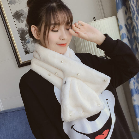 Thick And Warm Long Rex Rabbit Fur Solid Scarf In Winter