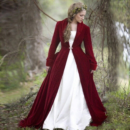Burgundy Gingham Warm Coat With Sleeves Cape