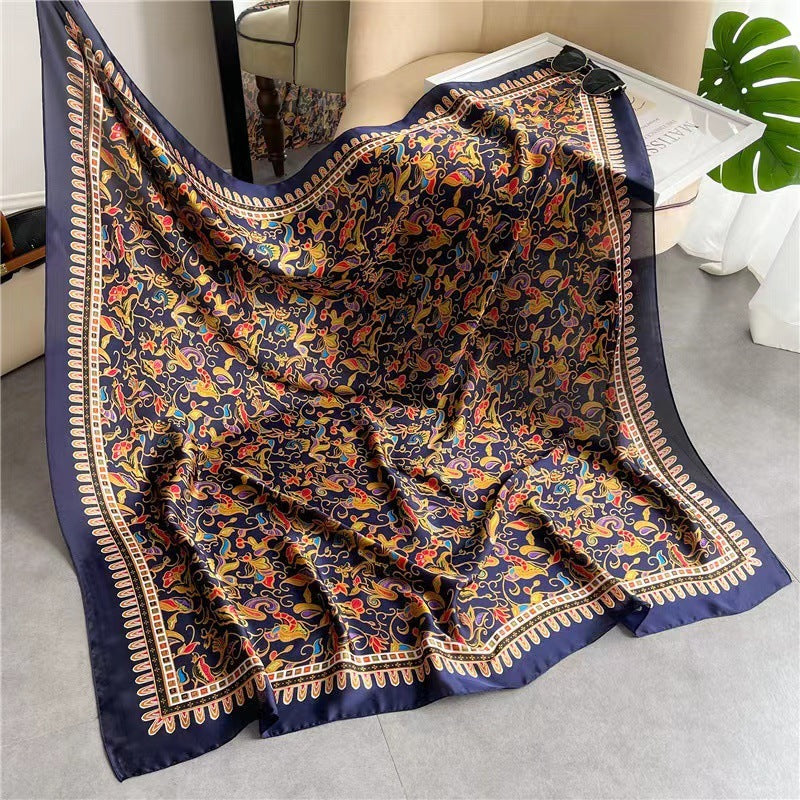 Women's Square Scarf Cashew Satin Print