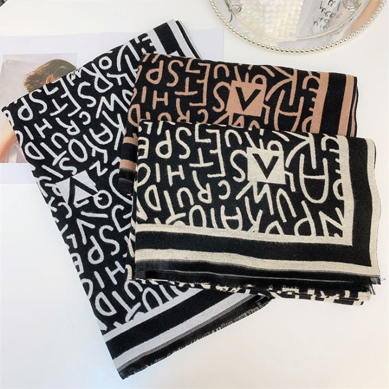 Letter Cashmere Scarf Women's Fashion Versatile Elegant Shawl
