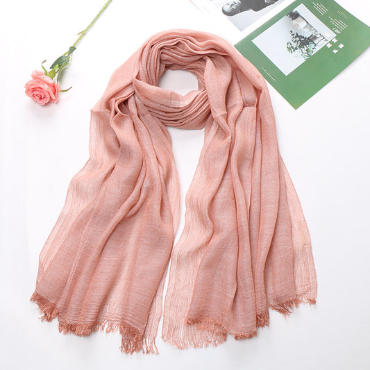 Popular Cotton And Linen Tie-dye Monochrome Women's Pleated Breathable Scarf