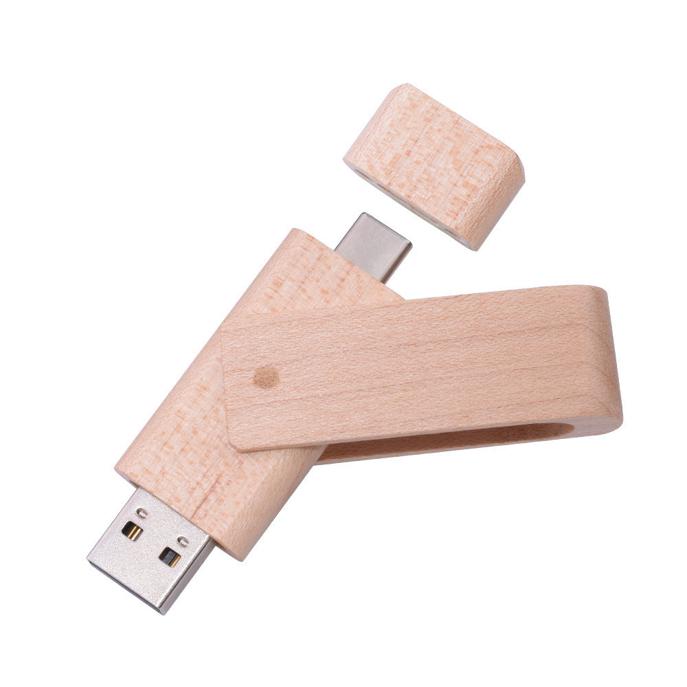 Maple Box Carved Wooden 2 In 1 Mobile Phone U-disk TYPE-C