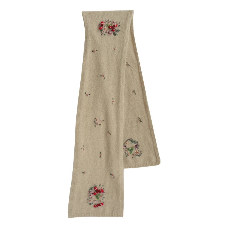 Face Art Handmade Embroidered 3D Hooked Lamb Hair Soft And Versatile French Scarf