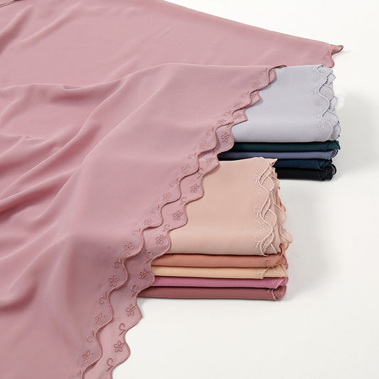 Women's Pearl Chiffon Lace Embroidered Headband Fashion Silk Scarf