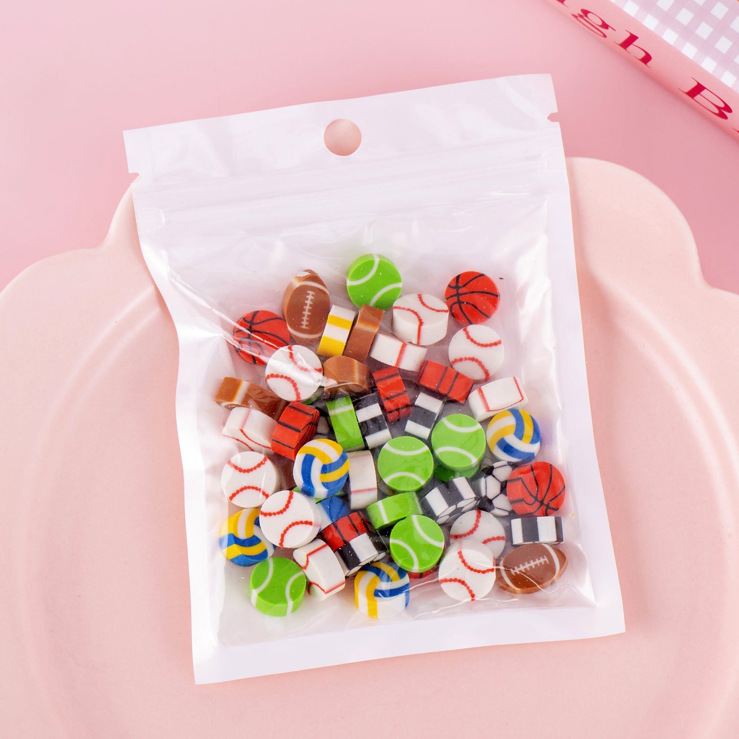 50 PCs Pearlescent Film Bags Cartoon Fruit Mini Eraser