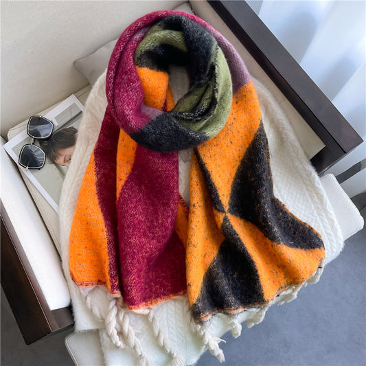 Thickened Warm Geometric Triangle Color Matching Scarf In Winter