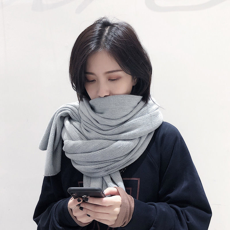 Women's Versatile Fashion Solid Color Knitted Woolen Scarf