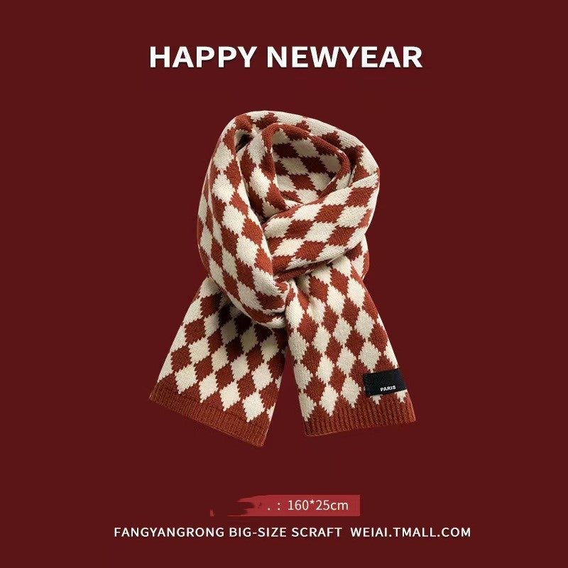 Red New Year Scarf Women's Winter Christmas Knitting Wool