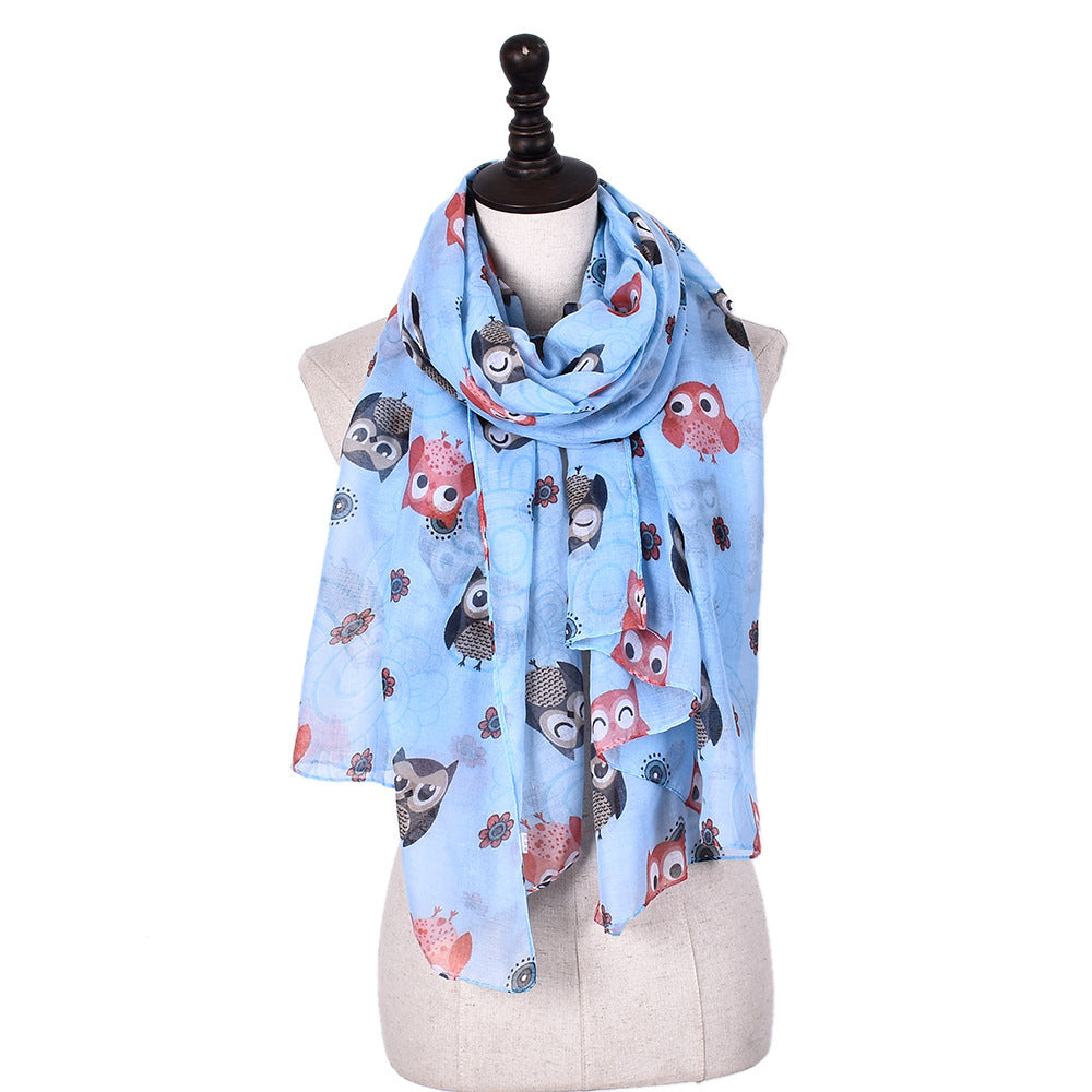 6 Color Cartoon Owl Print Shawl For Women