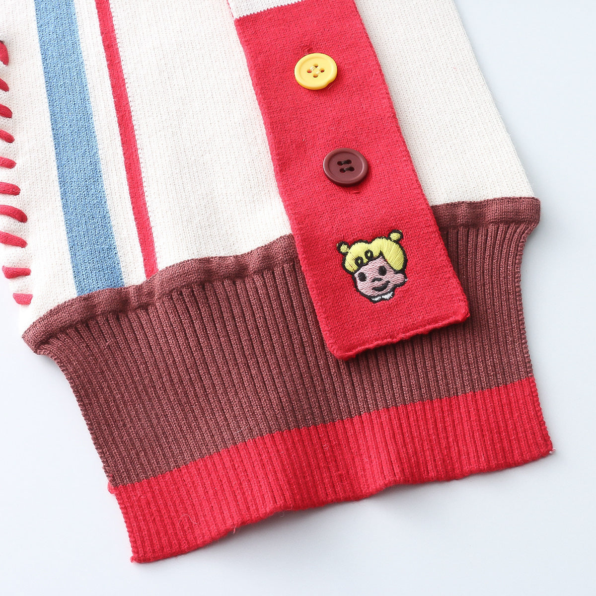 Cartoon Embroidery Contrast Color Striped Thick Thermal Knitting Scarf