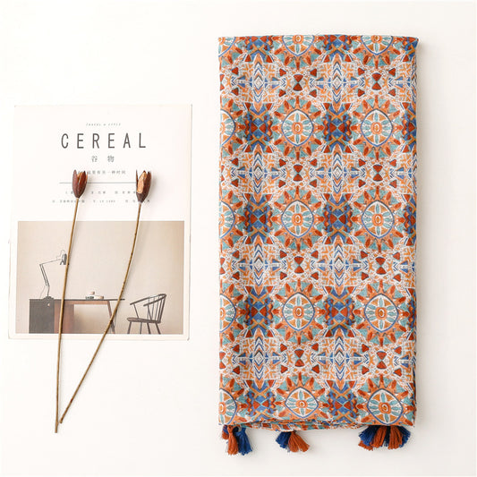 Retro Ethnic Style Voile Cotton And Linen Feel Scarf Women's Thin Type Sunscreen Shawl